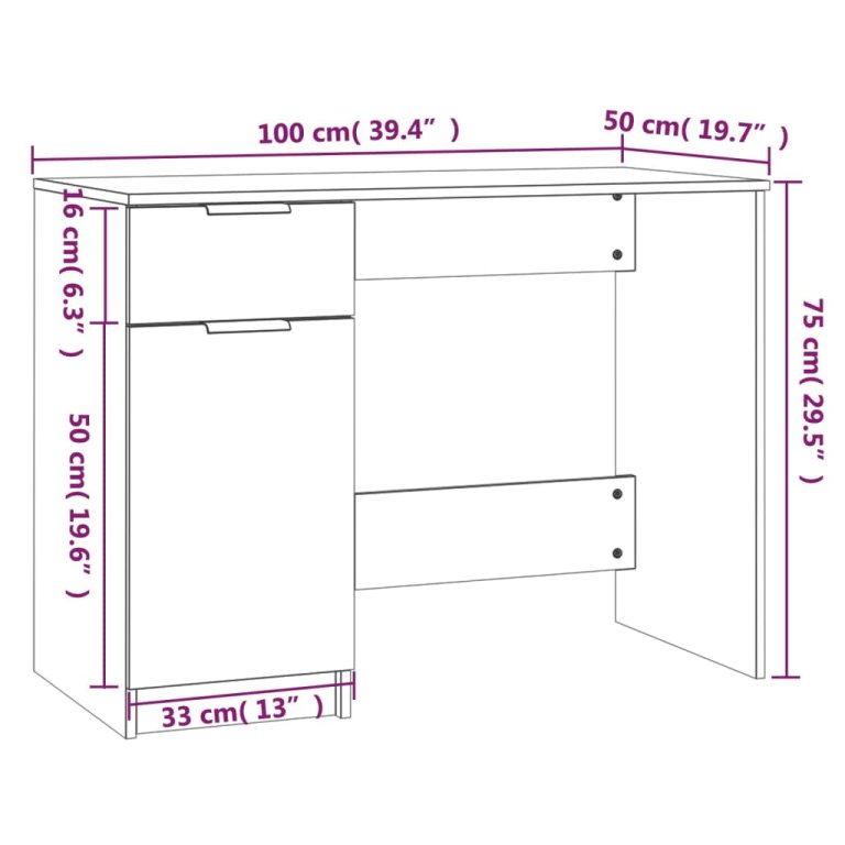 Radni stol boja betona 100 x 50 x 75 cm od konstruiranog drva