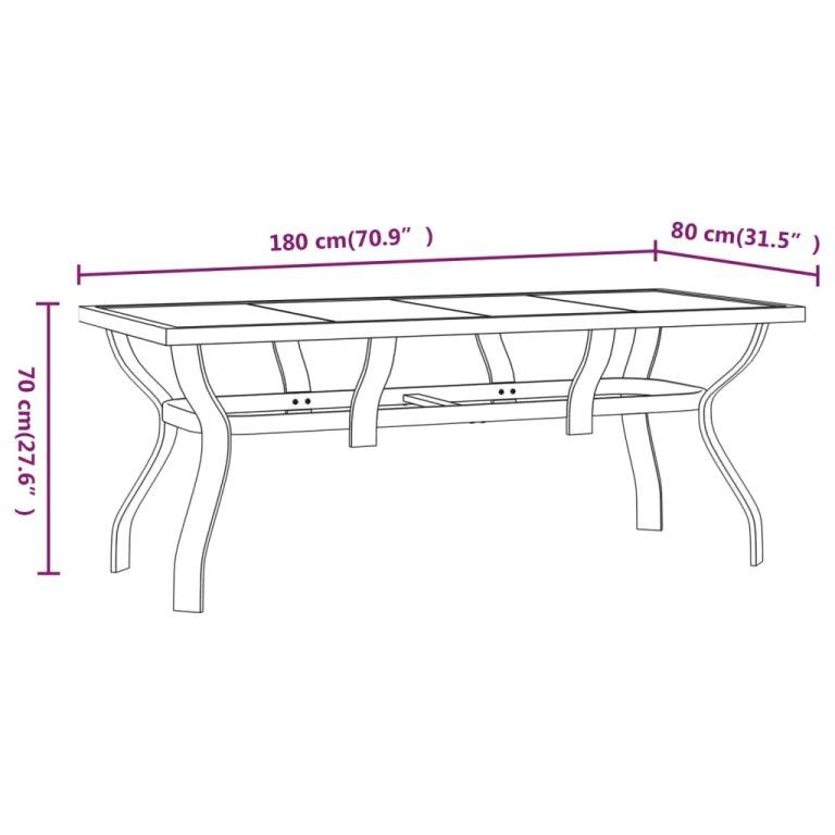 Vrtni stol crni 180 x 80 x 70 cm od čelika i stakla