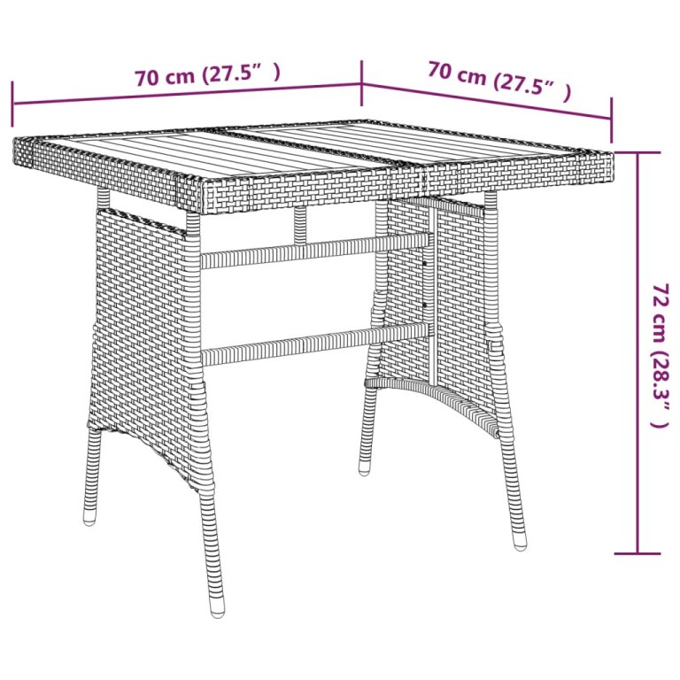 Vrtni stol crni 70x70x72 cm poliratan i masivno bagremovo drvo