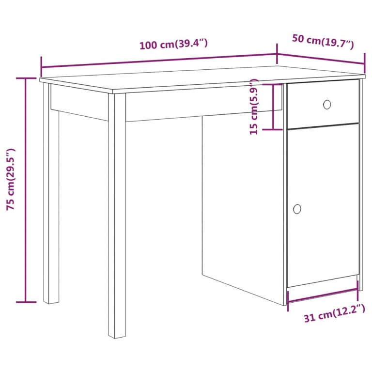 Radni stol 100 x 50 x 75 cm od masivne borovine