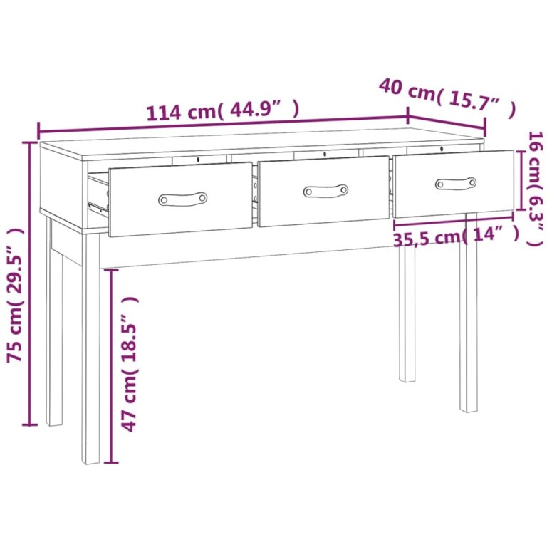 Konzolni stol crni 114x40x75 cm od masivne borovine