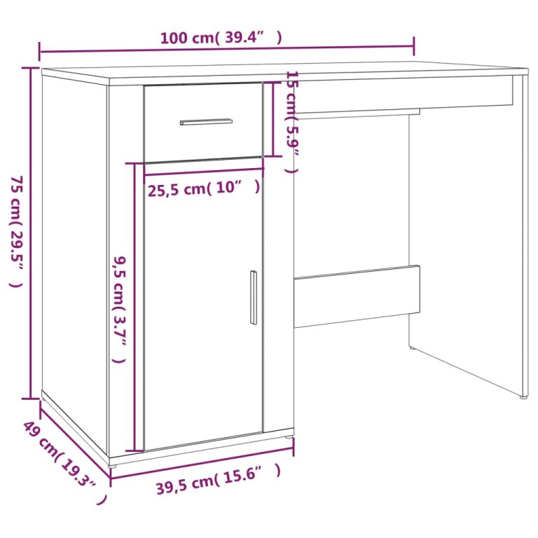 Radni stol boja betona 100 x 49 x 75 cm od konstruiranog drva