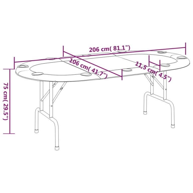 Sklopivi stol za poker za 10 igrača zeleni 206 x 106 x 75 cm