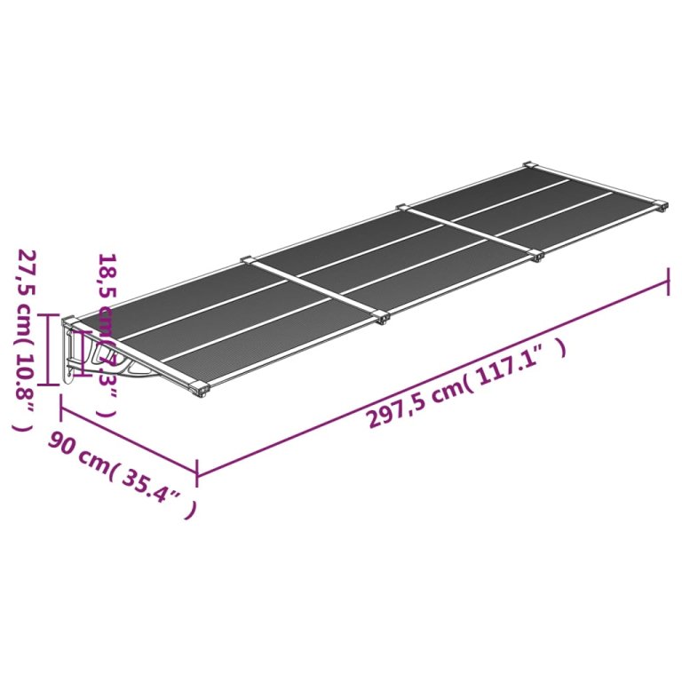 Nadstrešnica za vrata crna i prozirna 297,5x90 cm polikarbonat