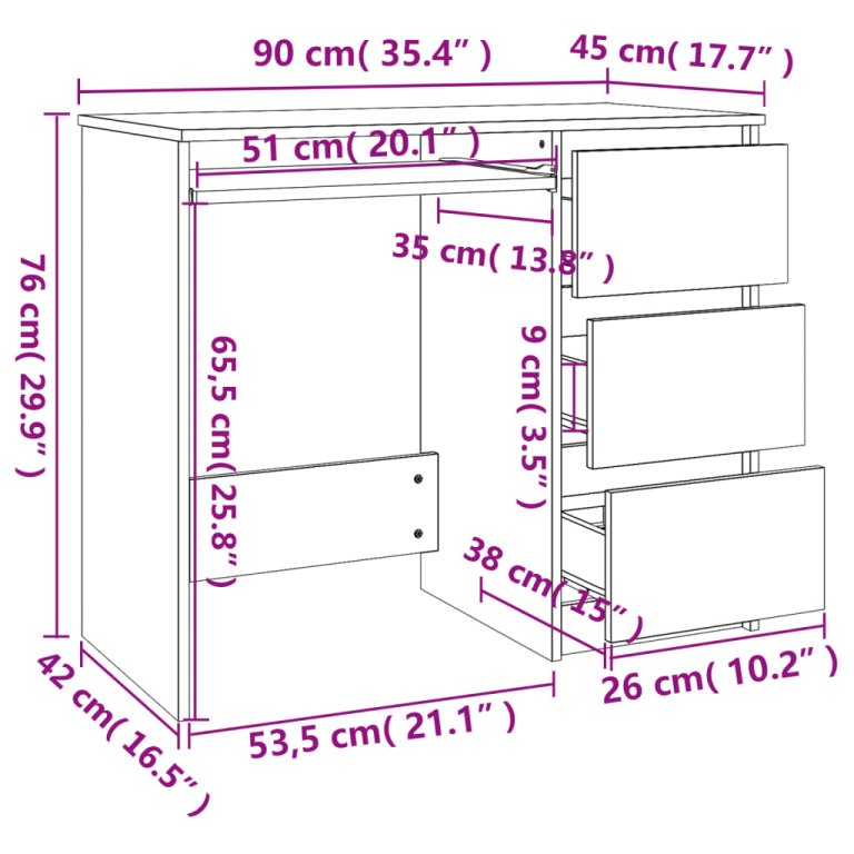 Radni stol boja hrasta sonome 90 x 45 x 76 cm konstruirano drvo