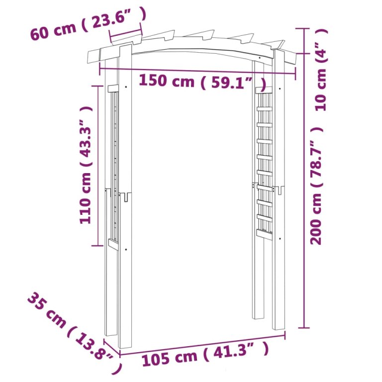 Rešetkasti luk 150 x 60 x 210 cm drveni