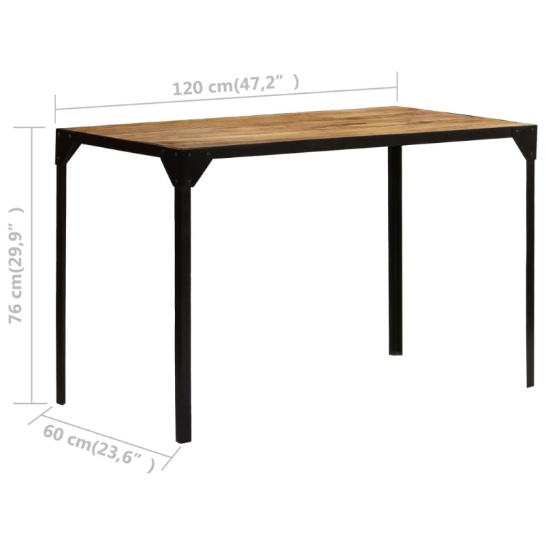 Blagovaonski stol od masivnog grubog drva manga i čelika 120 cm