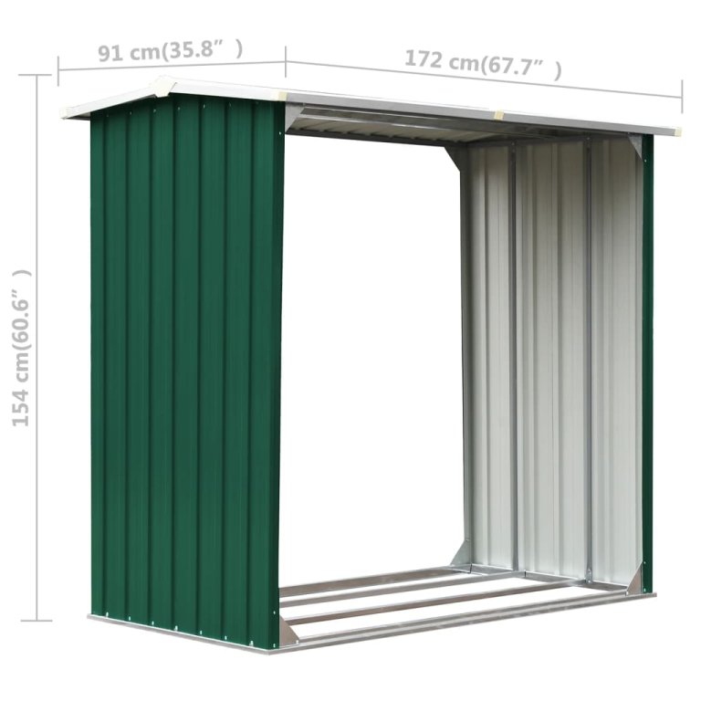 VidaXL Vrtna ostava za drva od pocinčanog čelika 172x91x154 cm zelena