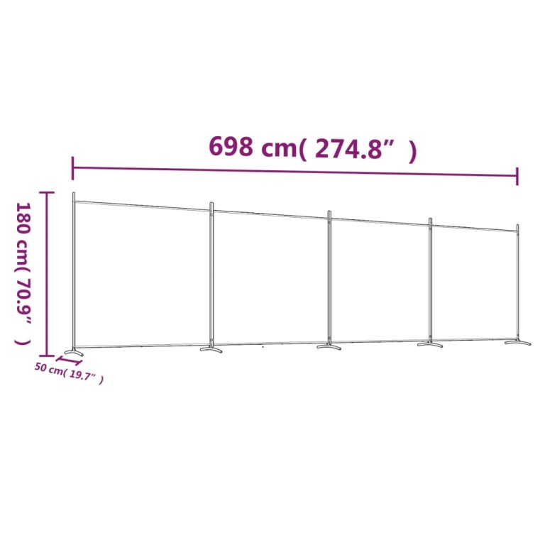 Sobna pregrada s 4 panela smeđa 698 x 180 cm od tkanine