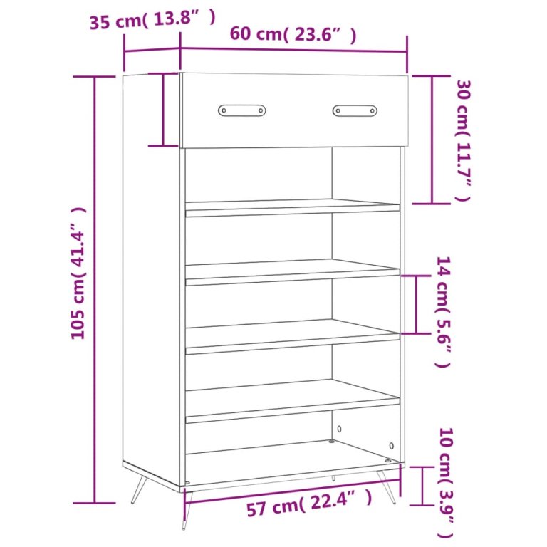 Ormarić za cipele crni 60 x 35 x 105 cm od konstruiranog drva