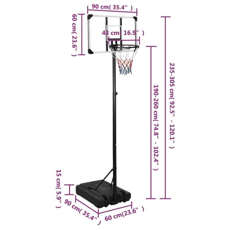 Košarkaški stalak prozirni 235 - 305 cm polikarbonantni