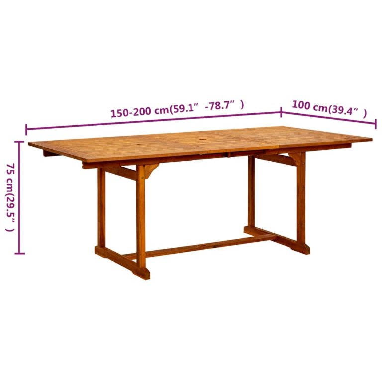 Vrtni blagovaonski stol (150 - 200)x100x75 cm od drva bagrema