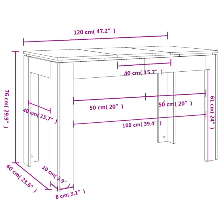 Blagovaonski stol sjajni bijeli 120x60x76 cm konstruirano drvo