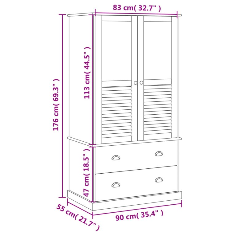 Ormar VIGO sivi 90 x 55 x 176 cm od masivne borovine