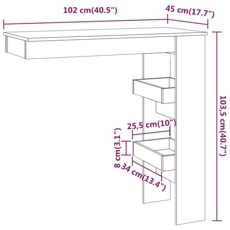 Zidni barski stol bijeli 102 x 45 x 103,5 cm konstruirano drvo