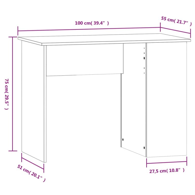 Radni stol boja smeđeg hrasta 100x55x75 cm konstruirano drvo