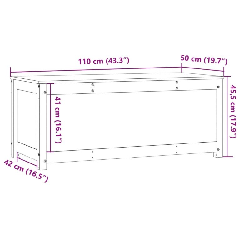 Kutija za pohranu crna 110x50x45,5 cm od masivne borovine