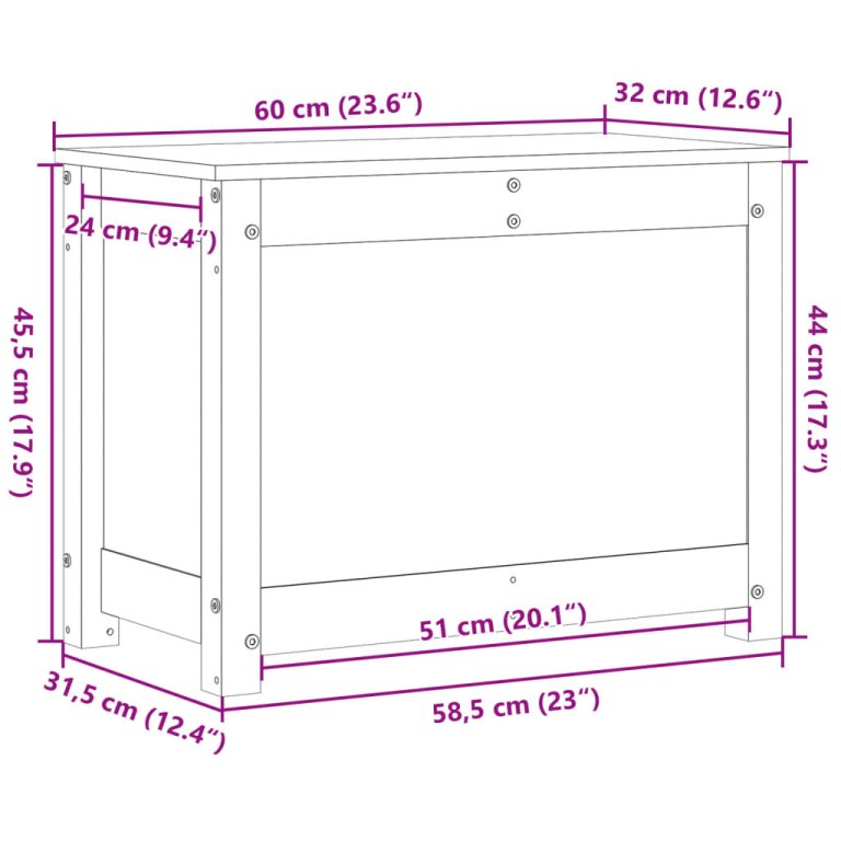 Kutija za pohranu crna 60x32x45,5 cm od masivne borovine