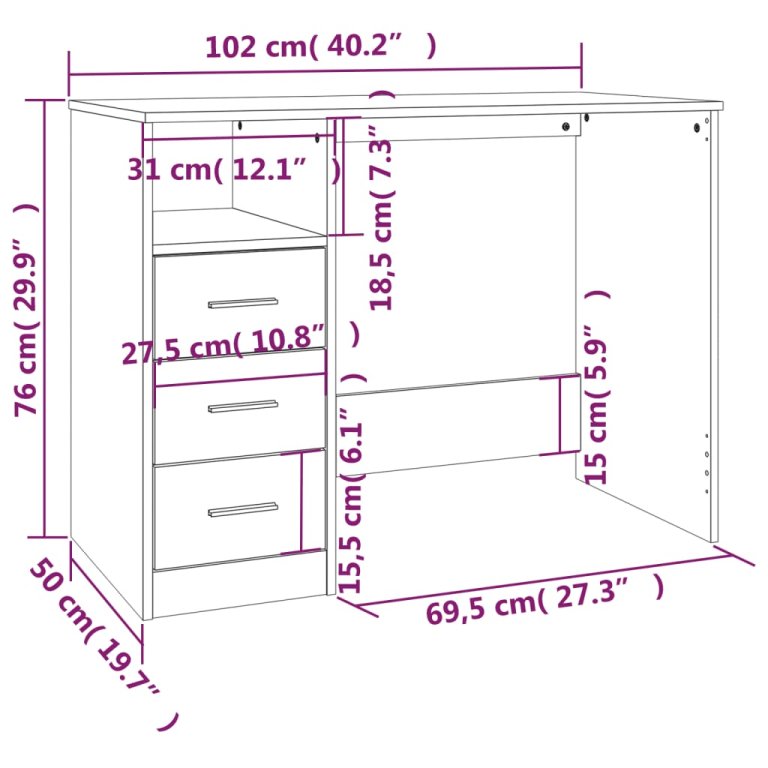 Radni stol s ladicama crni 102 x 50 x 76 cm konstruirano drvo