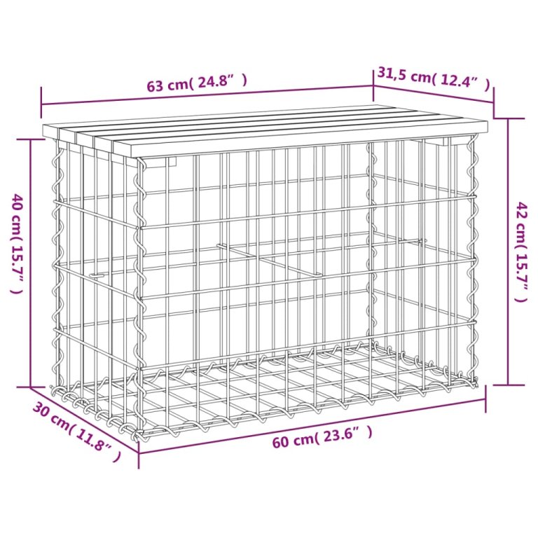 Vrtna klupa s gabionskim dizajnom 63x31,5x42cm masivna borovina