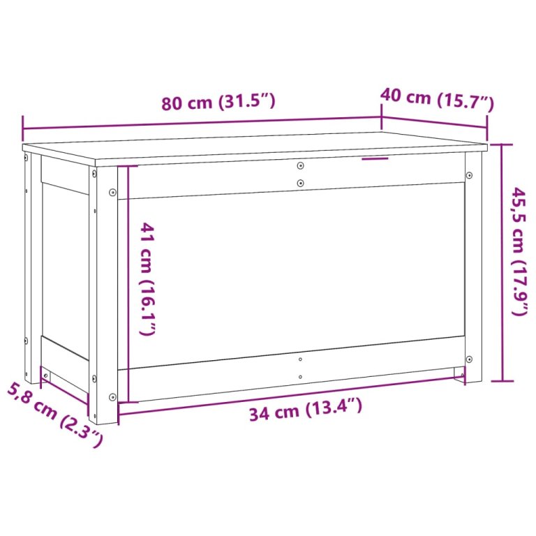 Kutija za pohranu siva 80 x 40 x 45,5 cm od masivne borovine