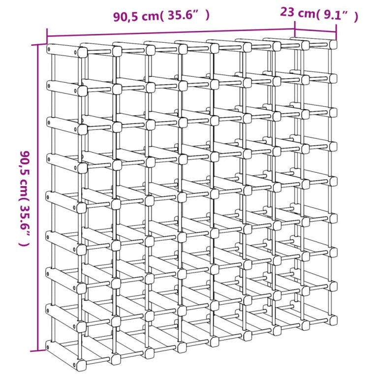 Stalak za vino za 72 boce 90,5x23x90,5 cm masivna borovina