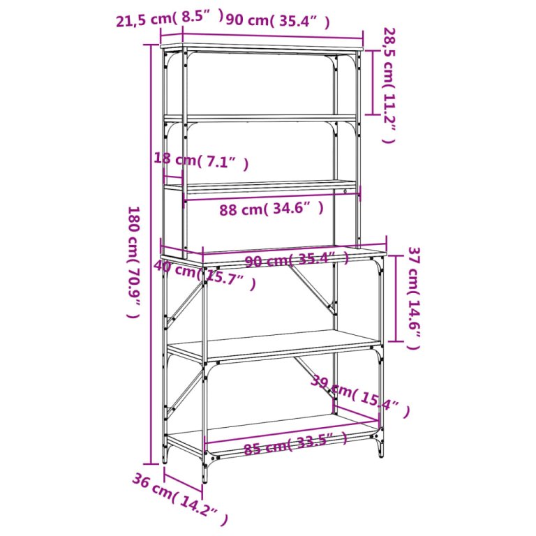 Pekarski stalak sa 6 razina crna 90x40x180 cm drveni