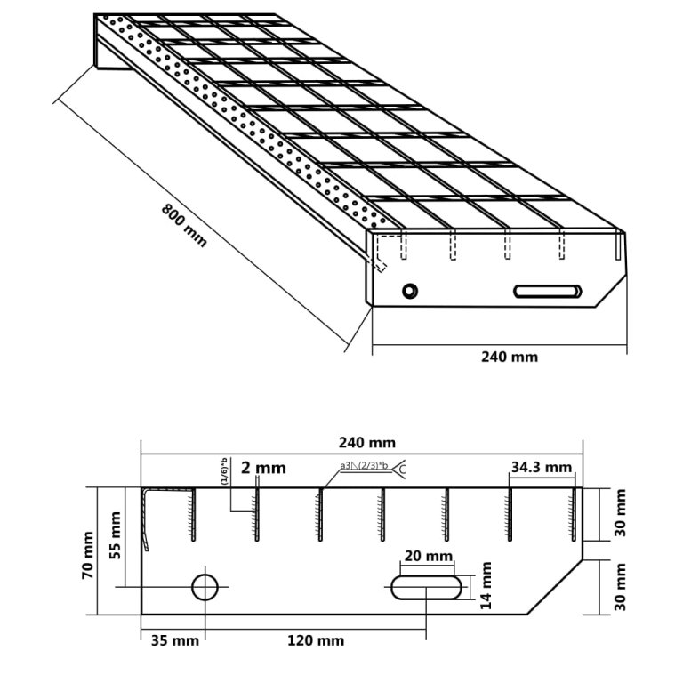 Rešetkasta stepenica 80 x 24 x 7 cm od pocinčanog čelika