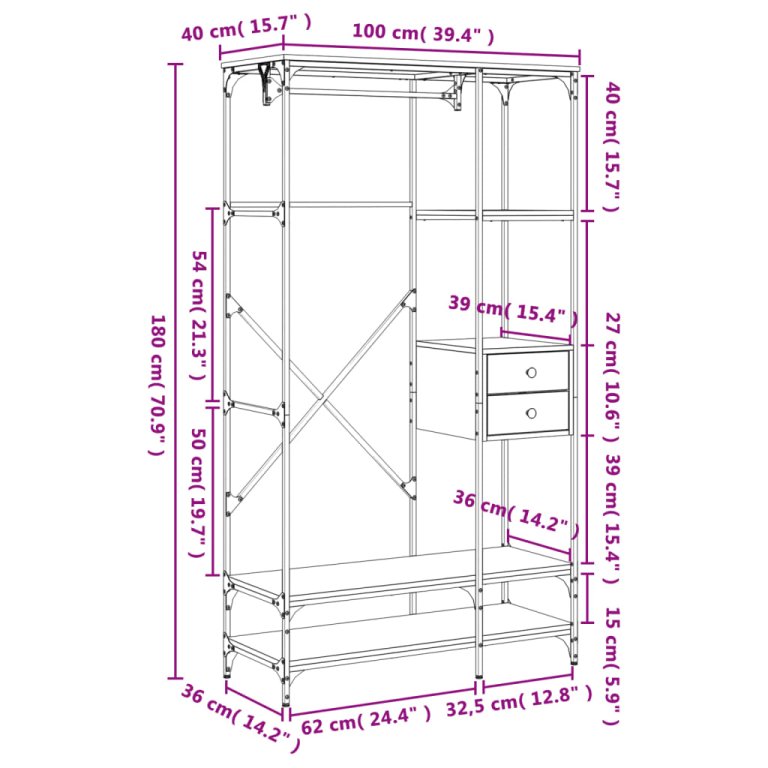 Ormar s ladicama sivi hrast 100x40x180 cm konstruirano drvo