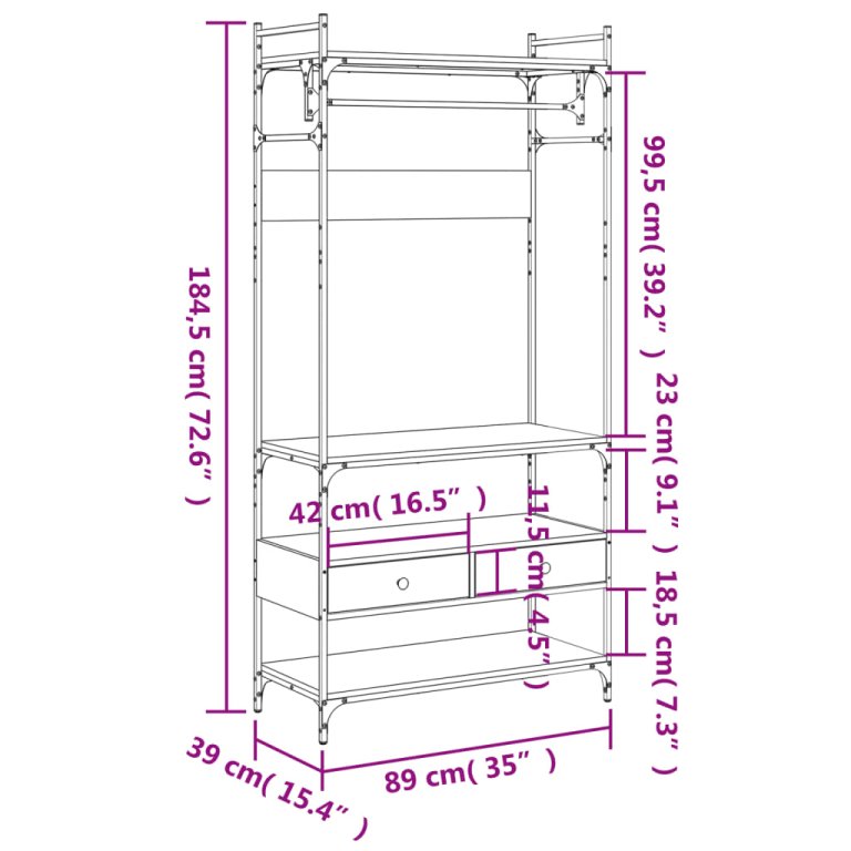 Ormar s ladicama crni 89 x 39 x 184,5 cm od konstruiranog drva