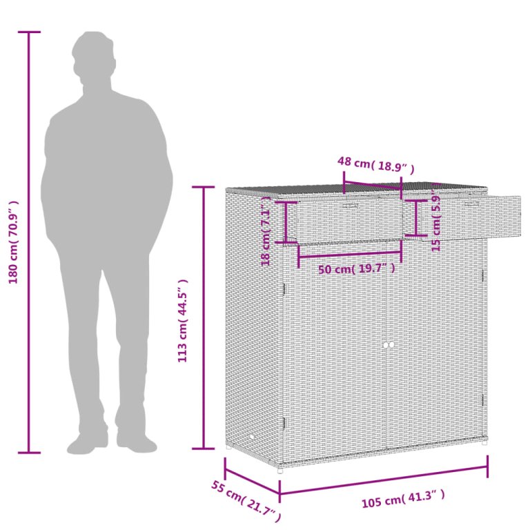 Vrtni ormarić za pohranu sivi 105 x 55 x 113 cm od poliratana