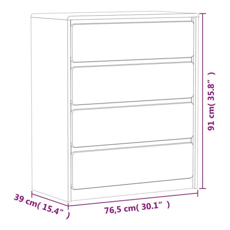 Ladičar SAUDA boja hrasta 76,5 x 39 x 91 cm od masivne borovine