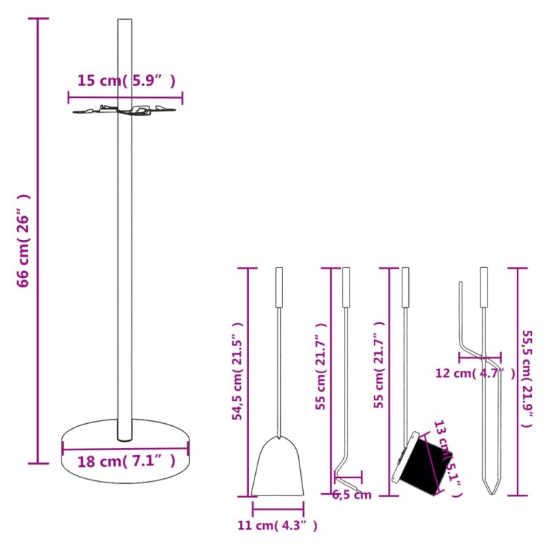 5-dijelni set alata za kamin 18x66 cm čelični