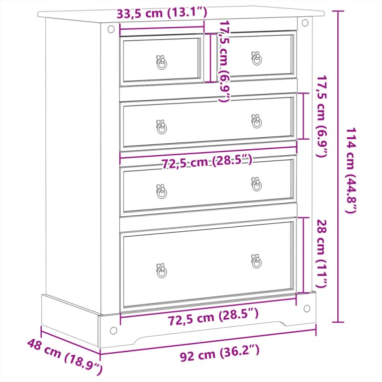 Ladičar Corona 92 x 48 x 114 cm od masivne borovine