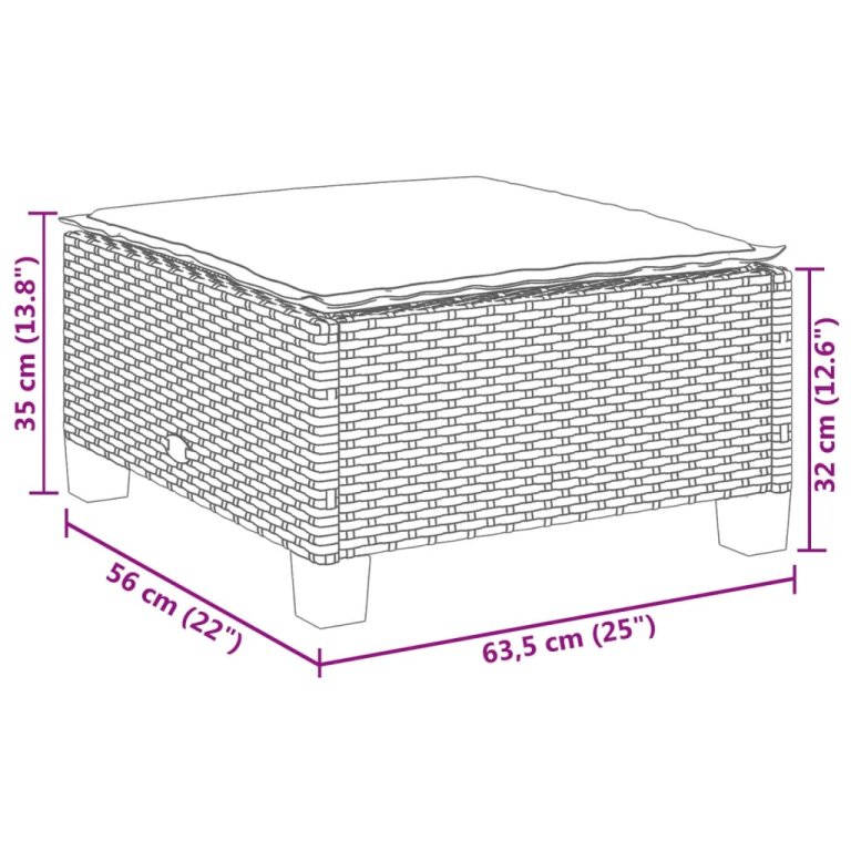 Vrtni tabure s jastukom sivi 63,5x56x32 cm od poliratana