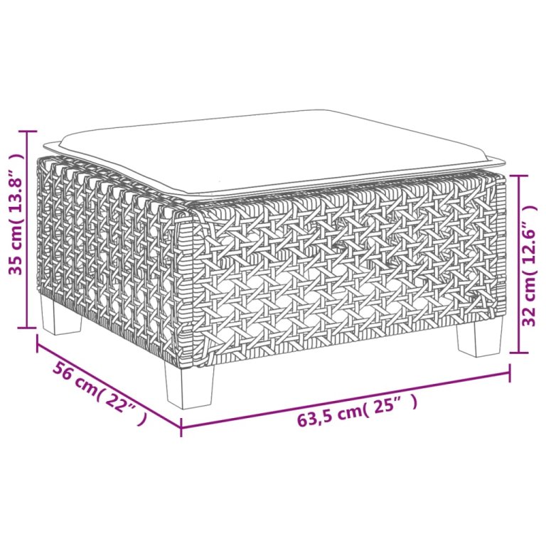 Vrtni tabure s jastukom sivi 63,5x56x32 cm od poliratana