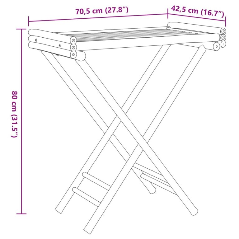 Sklopivi stol s pladnjem 70,5 x 42,5 x 80 cm od bambusa