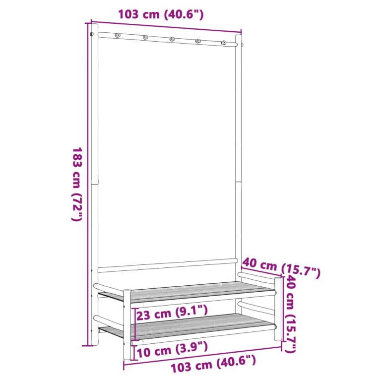 Stalak za odjeću s policama 103 x 40 x 183 cm od bambusa