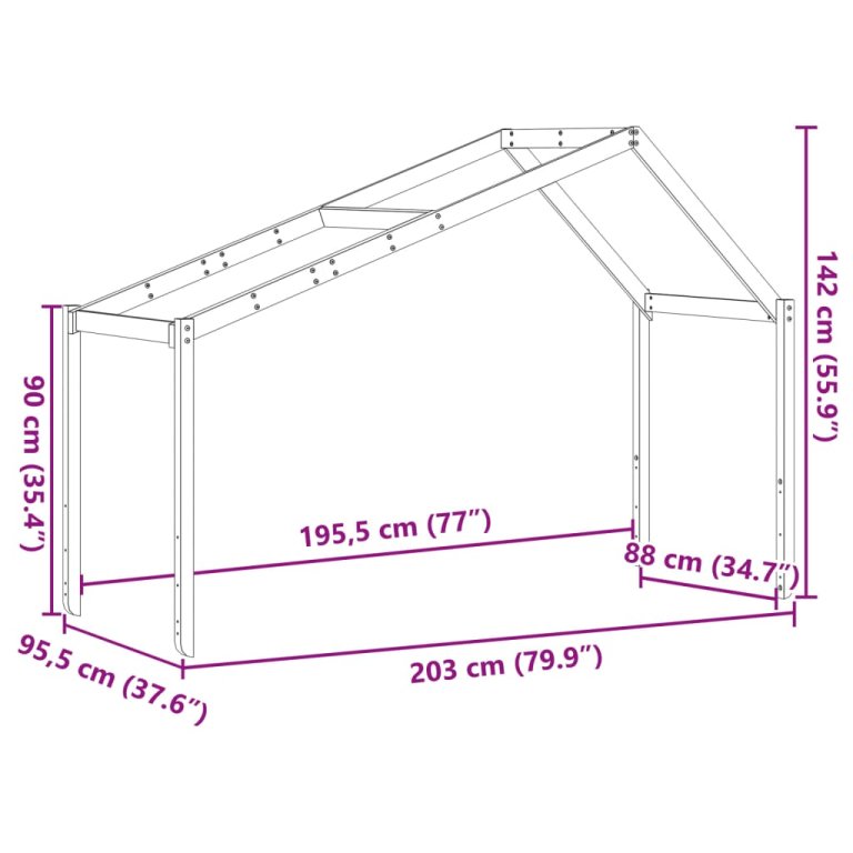 Krov za dječji krevet voštano smeđi 203x95,5x142 cm borovina