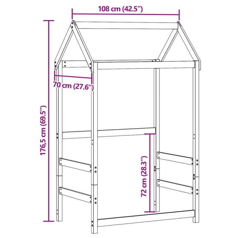 Krov za dječji krevet bijeli 108x70x176,5 cm masivna borovina