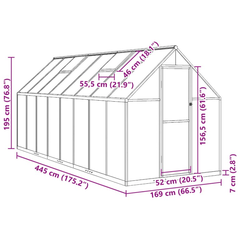 Staklenik s okvirom antracit 445 x 169 x 195 cm aluminijski