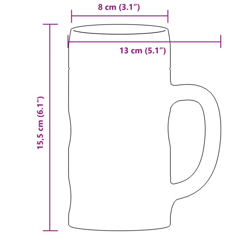 Krigle za pivo s ručkom 6 kom 500 ml staklene