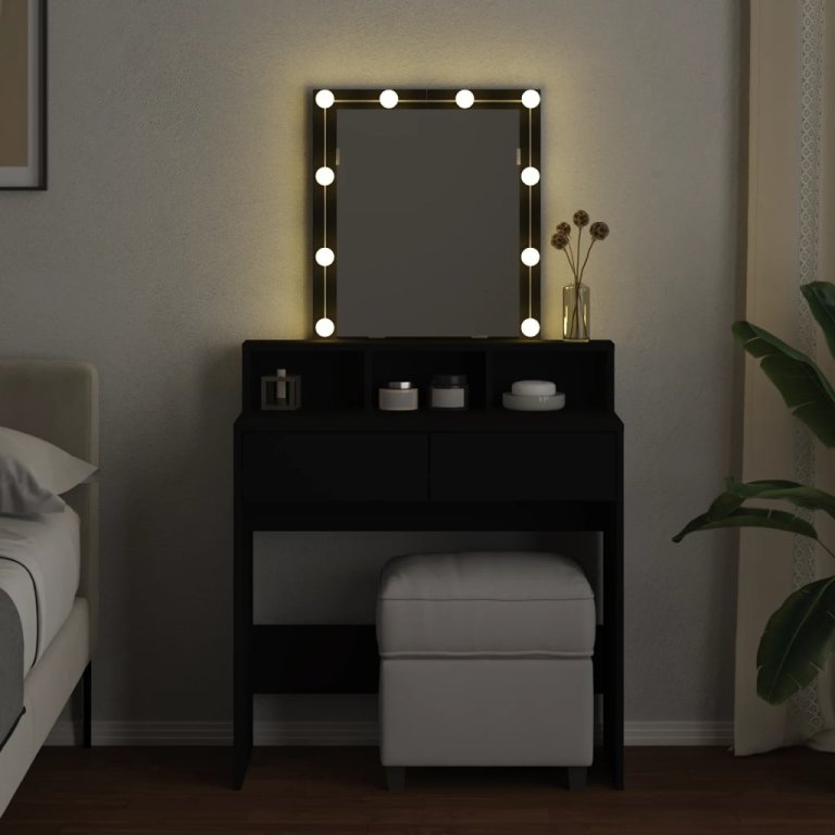 Toaletni stolić s LED svjetlima crni 80 x 41 x 144,5 cm