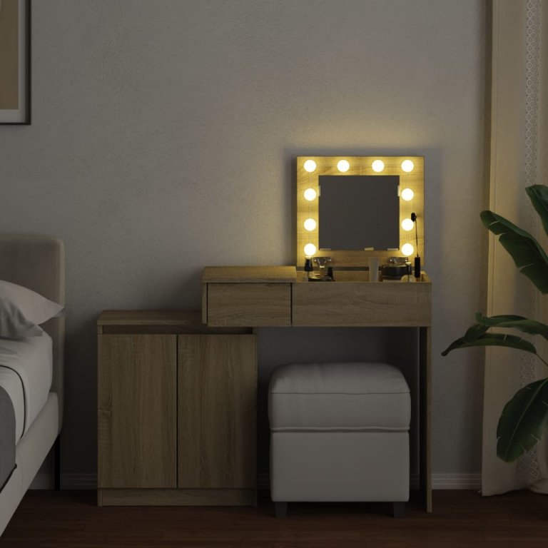 Toaletni stolić LED svjetlima boja hrasta sonome 115x37x110,5cm