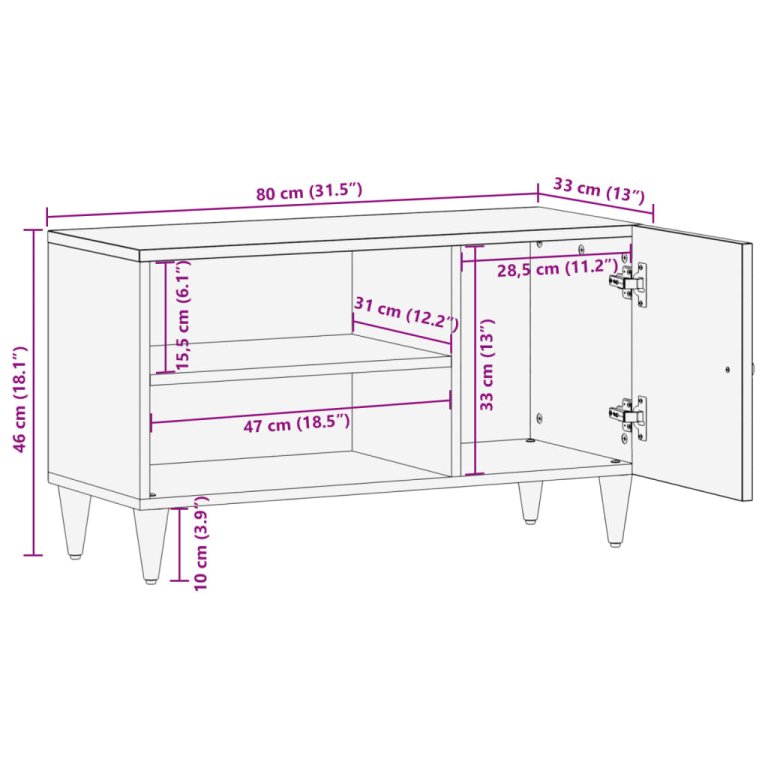 TV ormarić 80x33x46 cm od masivnog drva manga