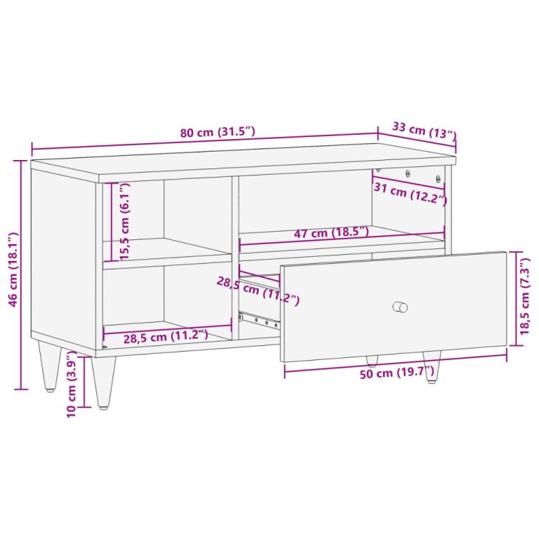 TV ormarić 80x33x46 cm od masivnog drva manga