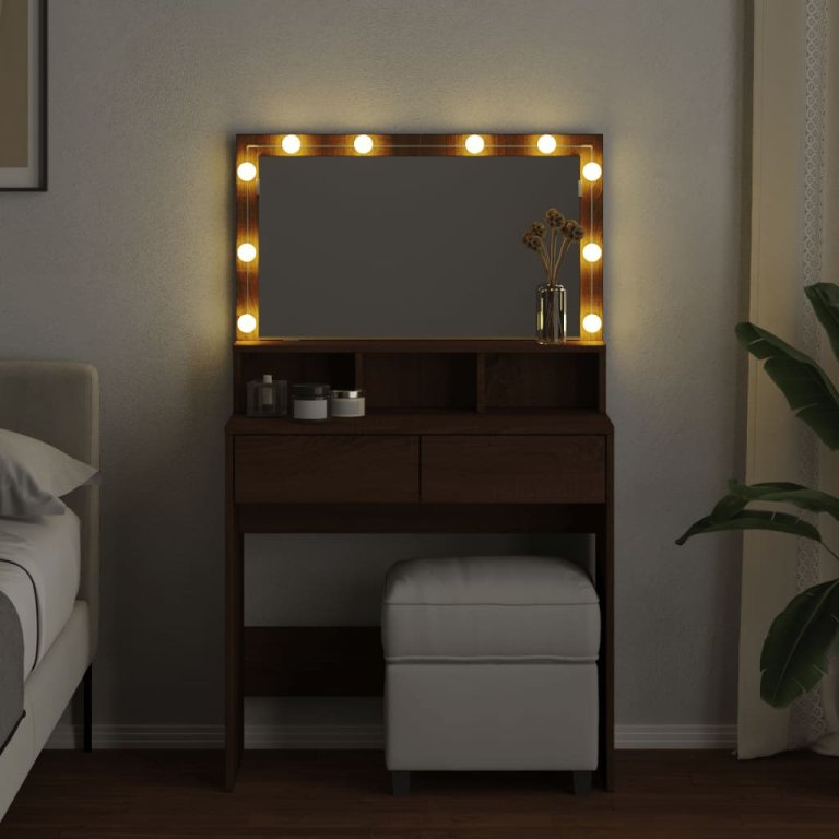 Toaletni stolić s LED svjetlima boja hrasta 80x41x134,5 cm