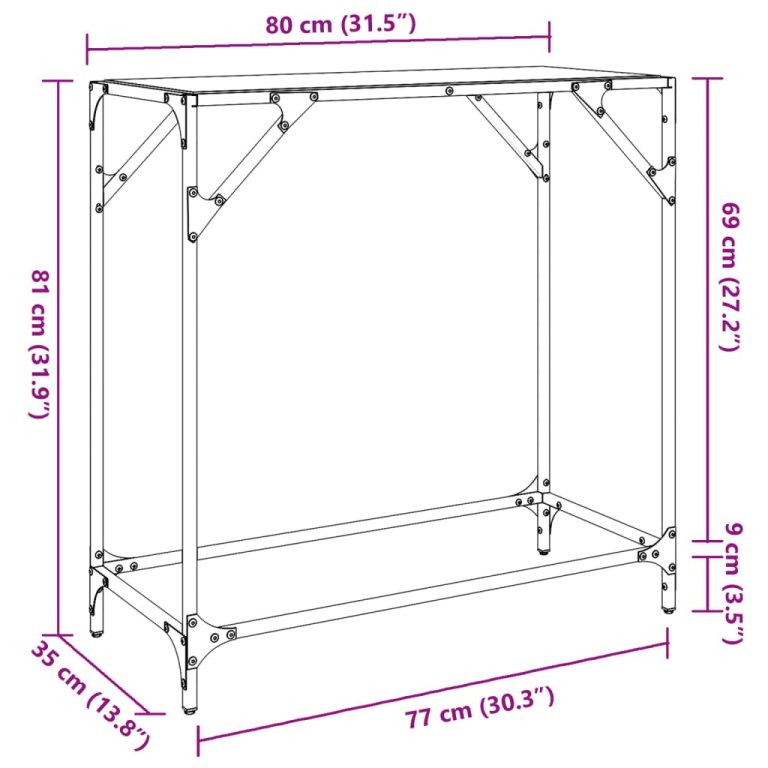 Stolić s prozirnom staklenom površinom 80x35x81 cm čelik