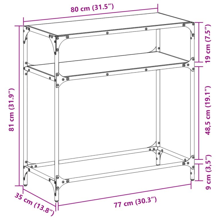 Stolić s prozirnom staklenom površinom 80x35x81 cm čelik