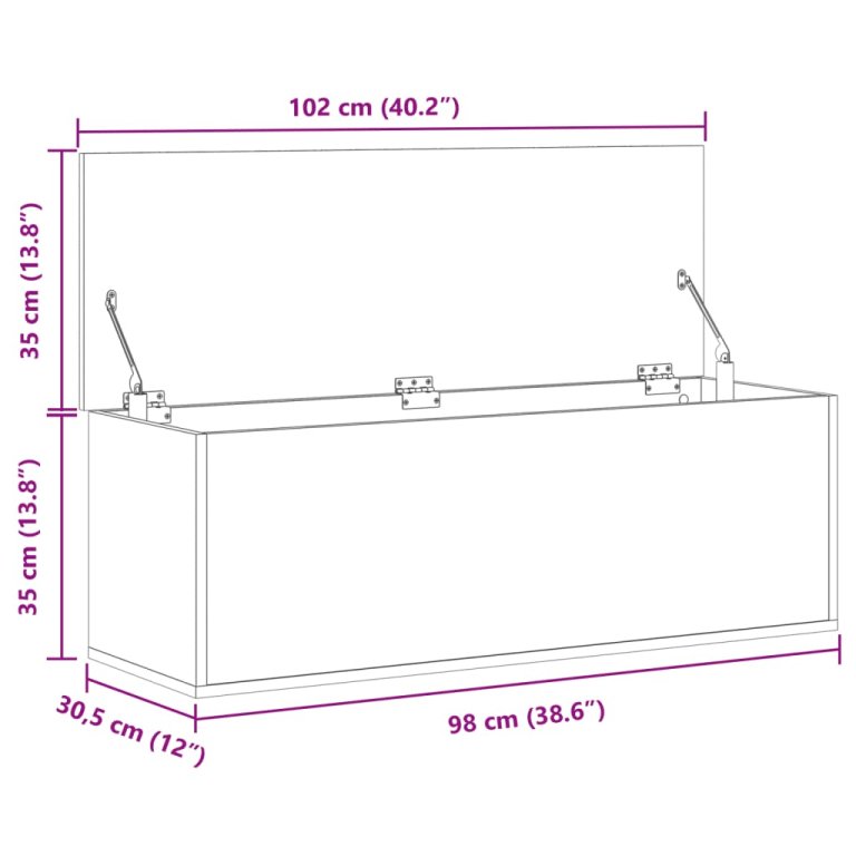 Kutija za pohranu boja hrasta 102x35x35 cm konstruirano drvo